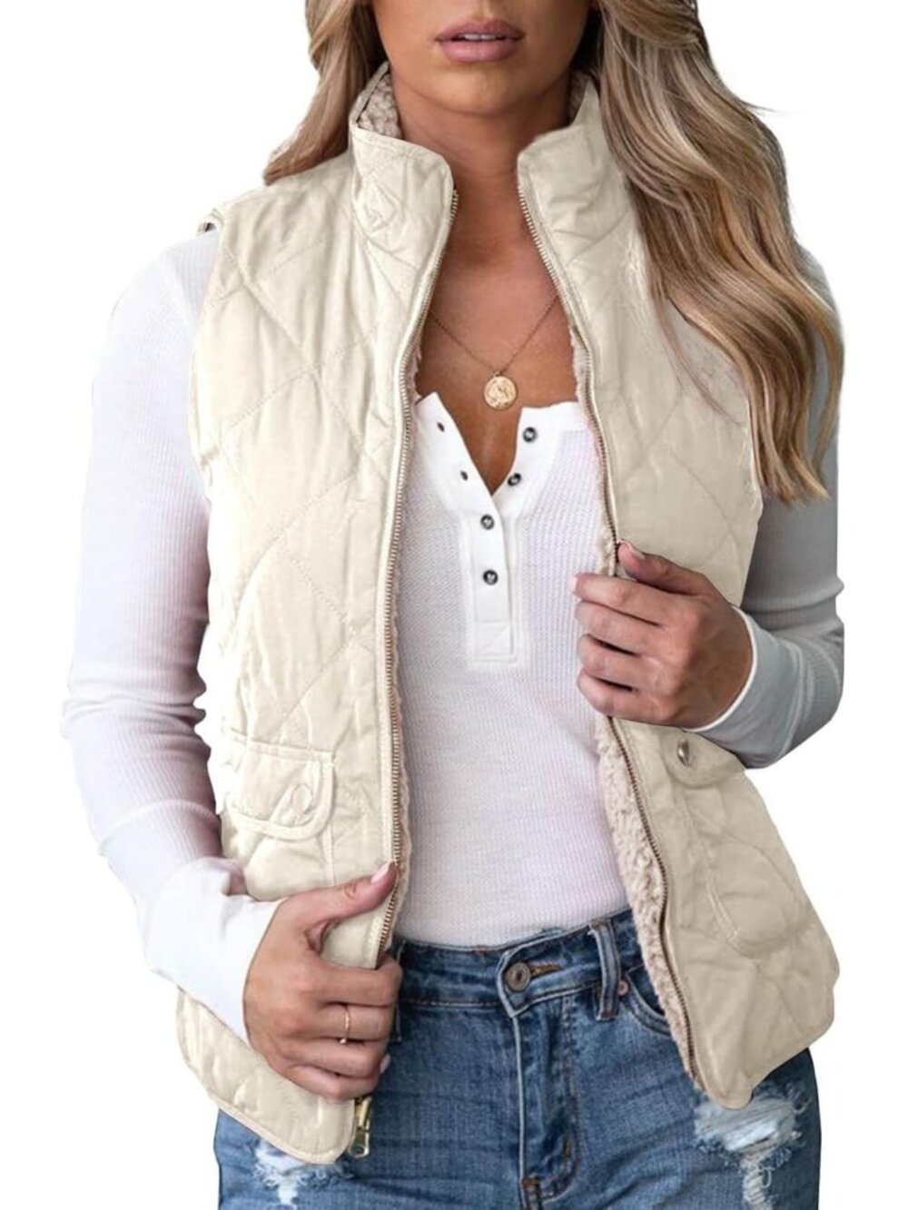 Lightweight Reversible Quilted Sherpa Fleece Vest for Women - Cozy Sports Layer